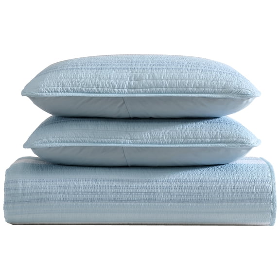 Beatrice Home Fashions, Coralinn Stripe 3PC Quilt Set, Full/Queen, Blue/Gray
