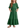 thumbnail image 2 of Auroural Girls Long Dresses Girls Summer Casual Dress with Ruffles Short Sleeve Round-Neck Dress for 4-14Y, 2 of 8