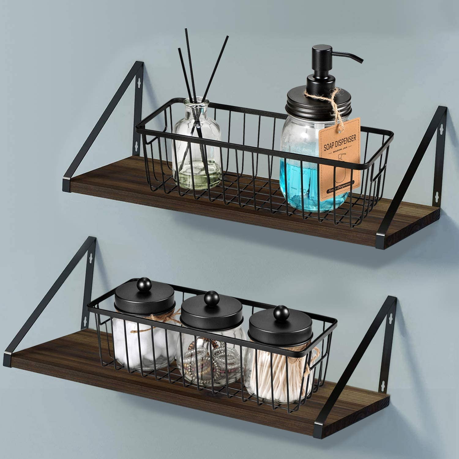 Farmhouse Decor Metal Wire Bathroom Storage Organizer Basket Bins - for Cabinets, Shelves, Closets, Vanity Countertops, Under Sinks, Pantry, Laundry Room, Garage - Small, 2 Pack (Black)
