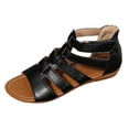 thumbnail image 6 of Rokment Wedge Low Heels Gladiator Sandals for Women Beach Roman Casual Leather Hollow out Open Toe Fisherman Flat Dress Summer Shoes Black Size 6, 6 of 7