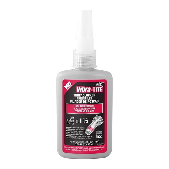 Threadlocker, VIBRA-TITE 137, Red, High Strength, Liquid, 50 mL Bottle
