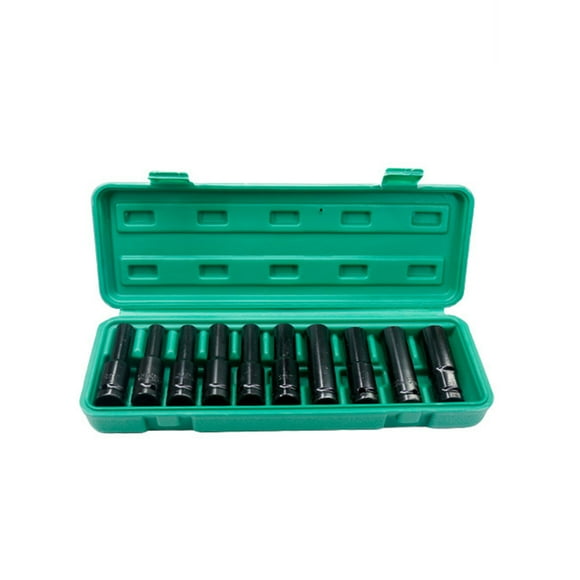 1/2Inch Drive Hex Impact Socket Set 10-Piece Deep Socket Metric Sizes 8-17mm Carbon Steel with Storage Box