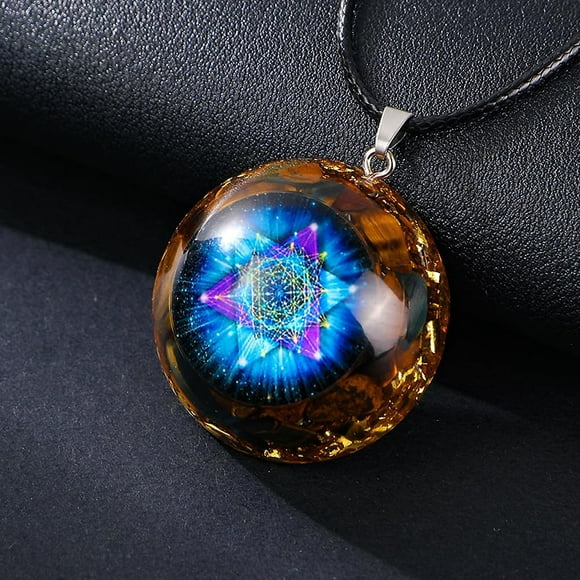 Collier Orgonite Cube Meratron Yeux de Tigre, Collier Cristal de Guérison