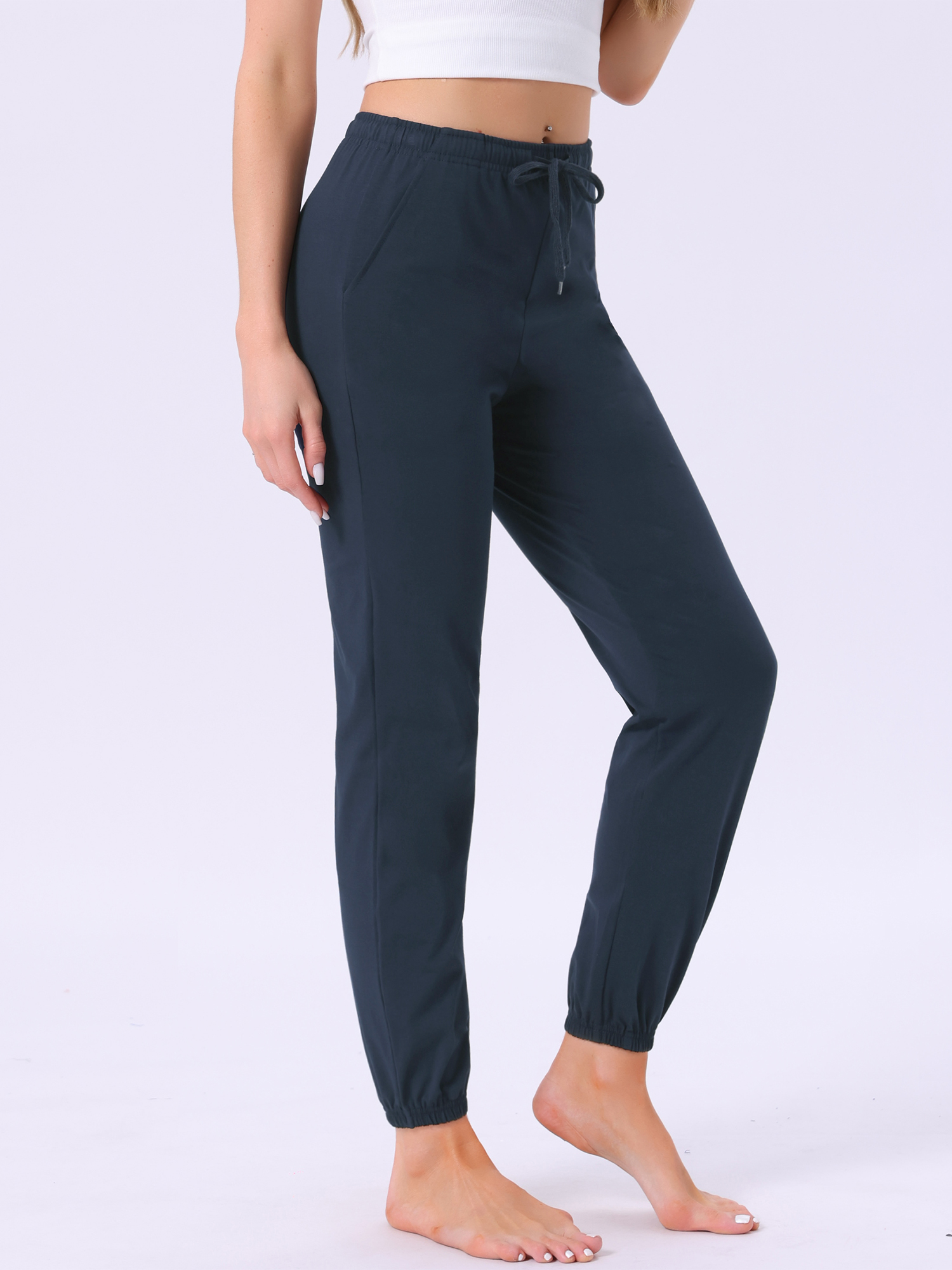 DARING DIVA Women's Drawstring Elastic Waist Cotton Pajama Pants L Navy
