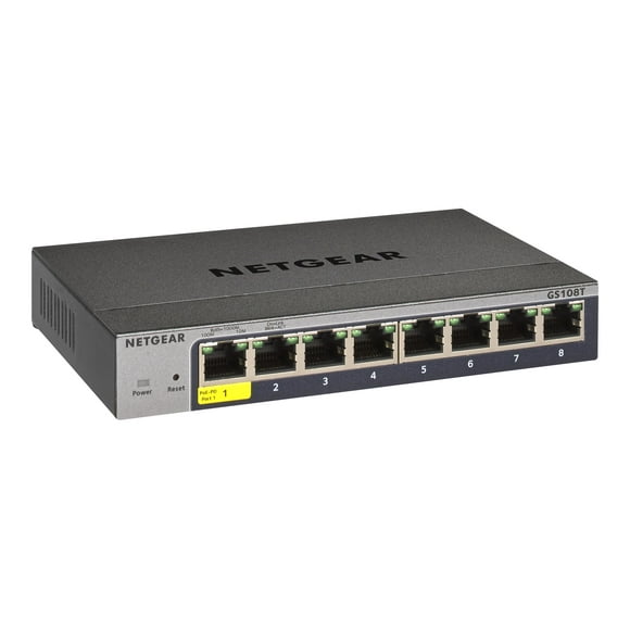 NETGEAR Smart GS108Tv3 - Interrupteur - Intelligent - 8 x 10/100/1000 - Bureau, Montable au Mur - Alimentation DC