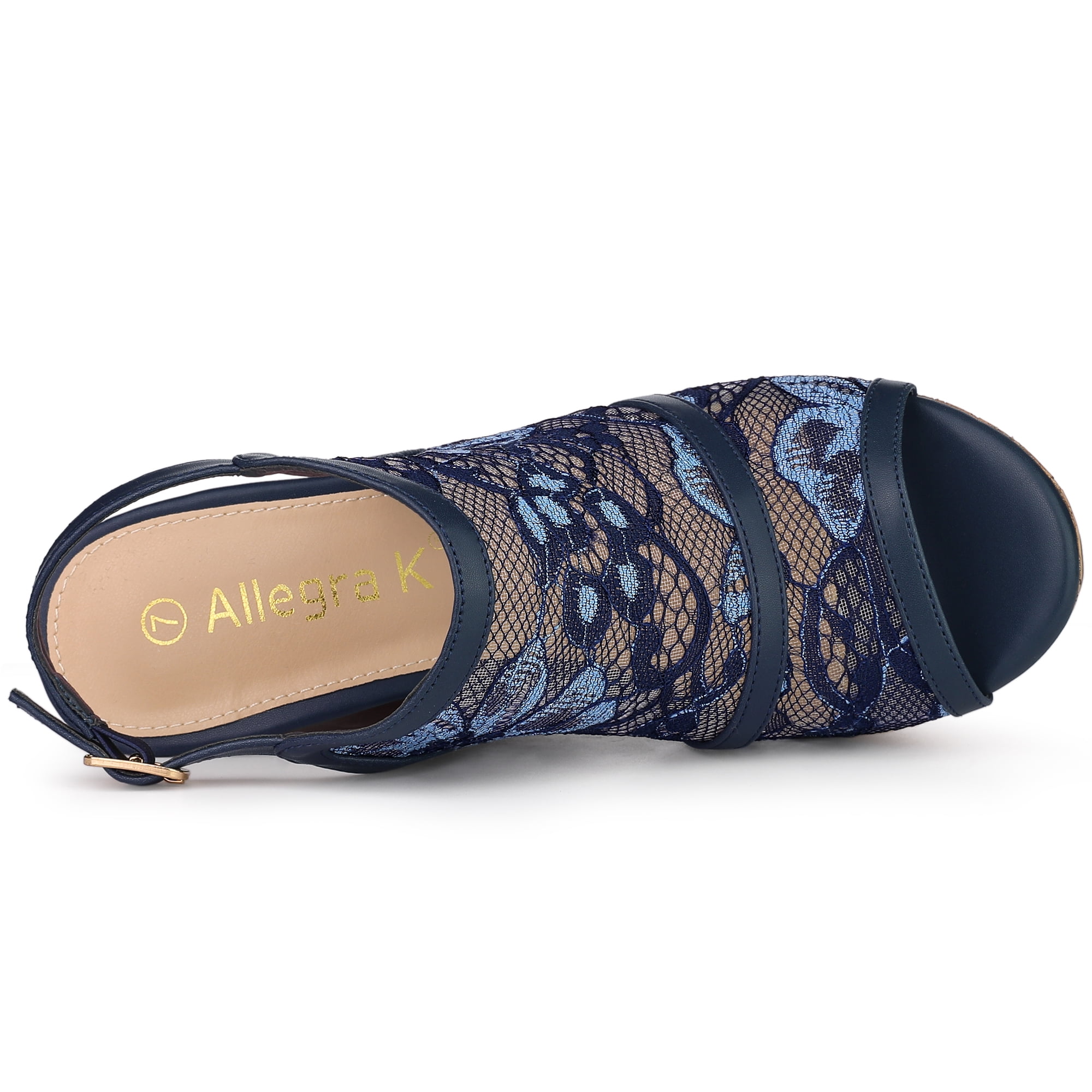 DARING DIVA Women's Open Toe Platform Heel Lace Wedges Sandals Deep Blue 6