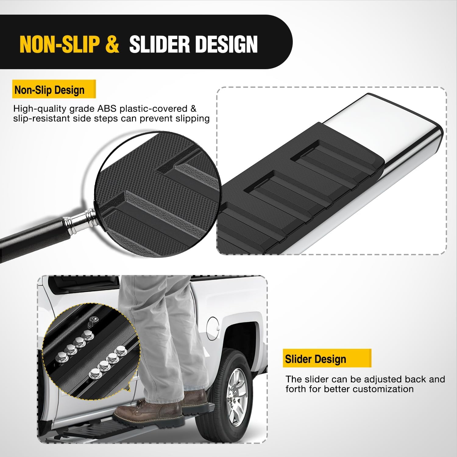 Nilight Running Boards for 2019-2024 Chevy Silverado/GMC Sierra 1500 Double Cab 2020-2024 Silverado/GMC Sierra 2500HD 3500HD 6 Inch Stainless Steel Bolt-on Side Step Nerf Bars