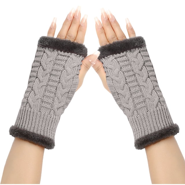 Guantes de invierno para mujer, calentadores de muñecas y brazos, de punto liso, largos, sin dedos, manoplas para mujer
