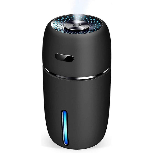 USB Car Humidifier, 200ml Mini Portable Humidifier Air Purifier with 7 Colors LED Night Light, Car Office Bedroom, etc. (Black) 1 piece