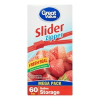 Great Value Slider Zipper Storage Bags, Gallon, 60 Count