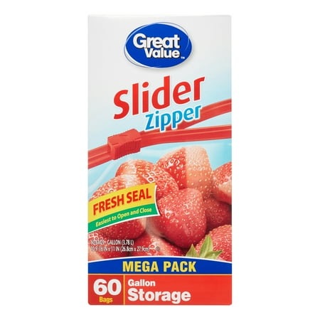 Great Value Slider Zipper Freezer Bags, Gallon, 60 Count