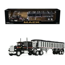 Mack Super-Liner with 60" Flat Top Sleeper and East End Dump Trailer Black 1/64 Diecast Model by DCP/First Gear