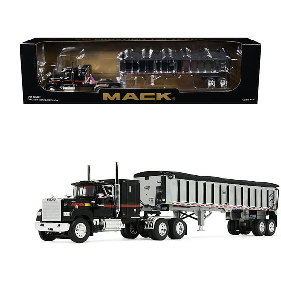 Mack Super-Liner with 60" Flat Top Sleeper and East End Dump Trailer Black 1/64 Diecast Model by DCP/First Gear