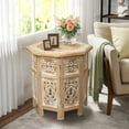 thumbnail image 6 of The Wooden Town Side Tables– Hand Carved Vintage Boho Folding End Tables for Living Room, Entryway, Living Room, Bedroom – No Tools Assembly, 18"x18" Octagon, White wash Finish, 6 of 6