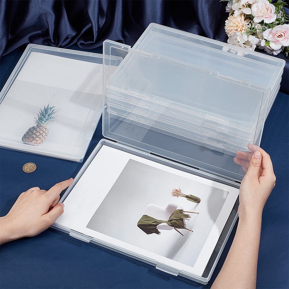6Pcs Photo Storage Boxes 11.6x8.3 Inch Clear Plastic Scrapbook Paper Storage with Snap-Tight Latch for Magazine Document Craft Hobby Art Supplies