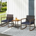 thumbnail image 4 of Costway 3 PCS Patio Rattan Rocking Chair Bistro Set Armrest Cushion Table with Storage Shelf Navy, 4 of 10