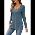 thumbnail image 2 of Camisa de Larga con Cuello en V para Mujer, Túnica de Otoño, Suéter Informal Elegante, Ropa y . Azul XL, 2 of 9