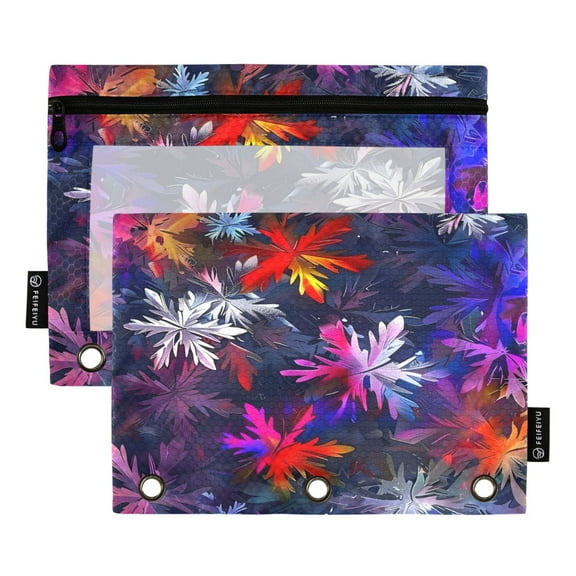 Abstract Colorful Snowflakes 2 Pack Pencil Pouch for 3 Ring Binder Smooth Zipper Folders with Pockets Clear Window Pencil Case