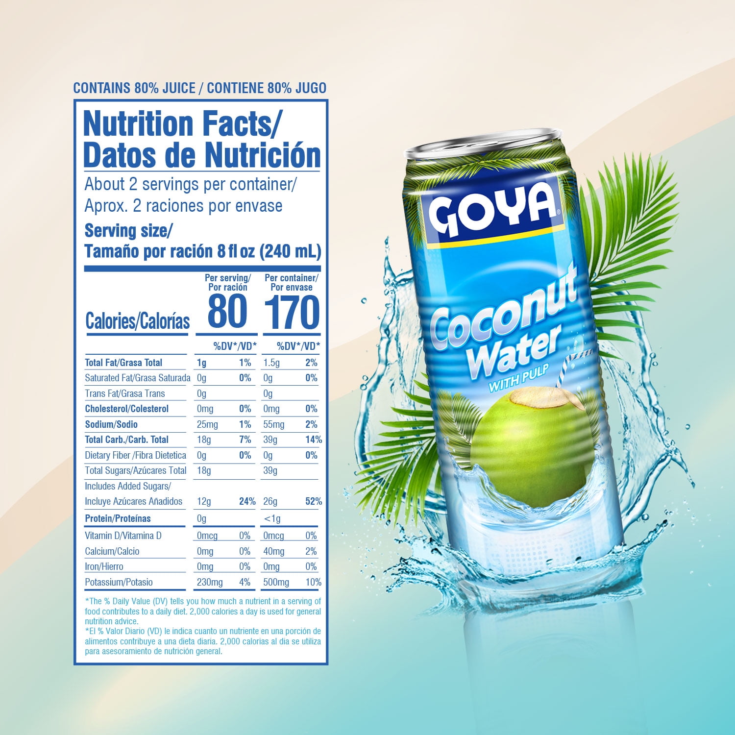 GOYA Coconut Water with Pulp, 17.6 fl oz Can, Tropical Beverage