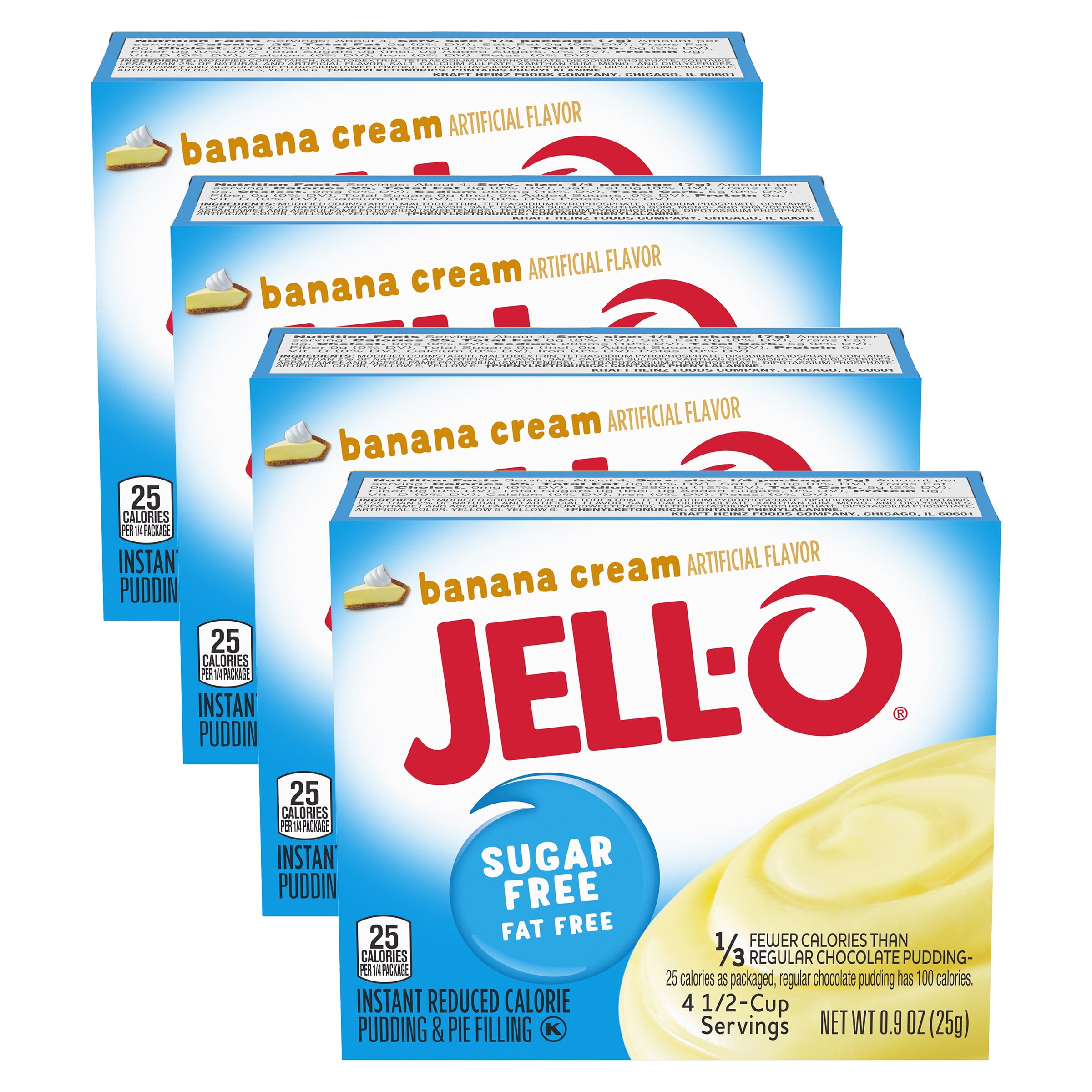 Jell-O Sugar Free Banana Cream Instant Pudding Mix, 0.9 oz Box (Pack-4