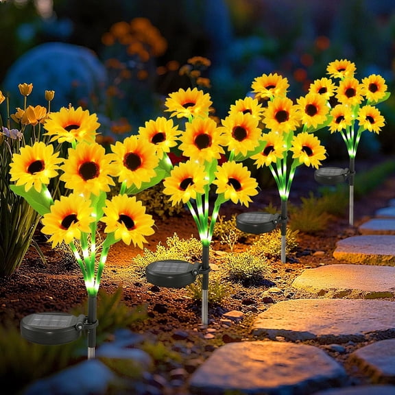 Solar Garden Lights Outdoor, Upgraded 4 Pack with 24 Bigger Solar Sunflowers, Auto On/Off Lifelike Garden Decor, Bright Waterproof Outdoor Decorations for Yard Patio