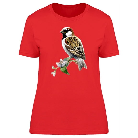 Floral Watercolor Sparrow Bird T-Shirt Women -Image by Shutterstock, Female Medium