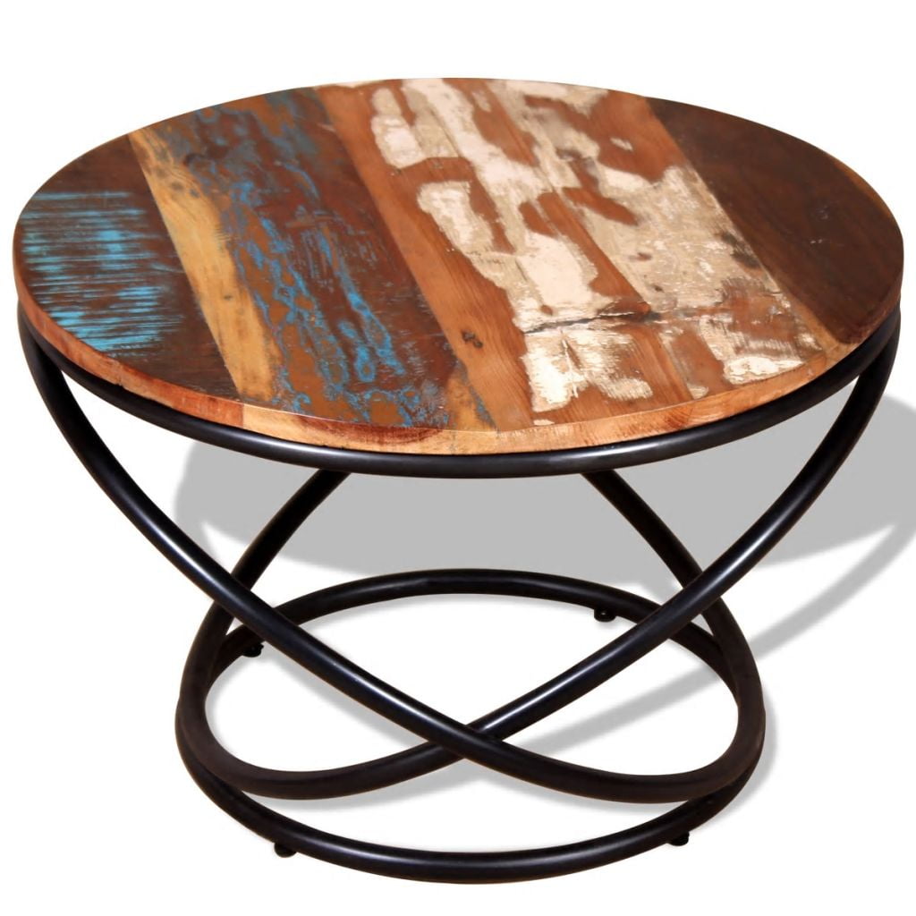 Kepooman 23.6" Modern Solid Reclaimed Wood Foundry Side Accent Table for Living Room Bedroom, Multi-color