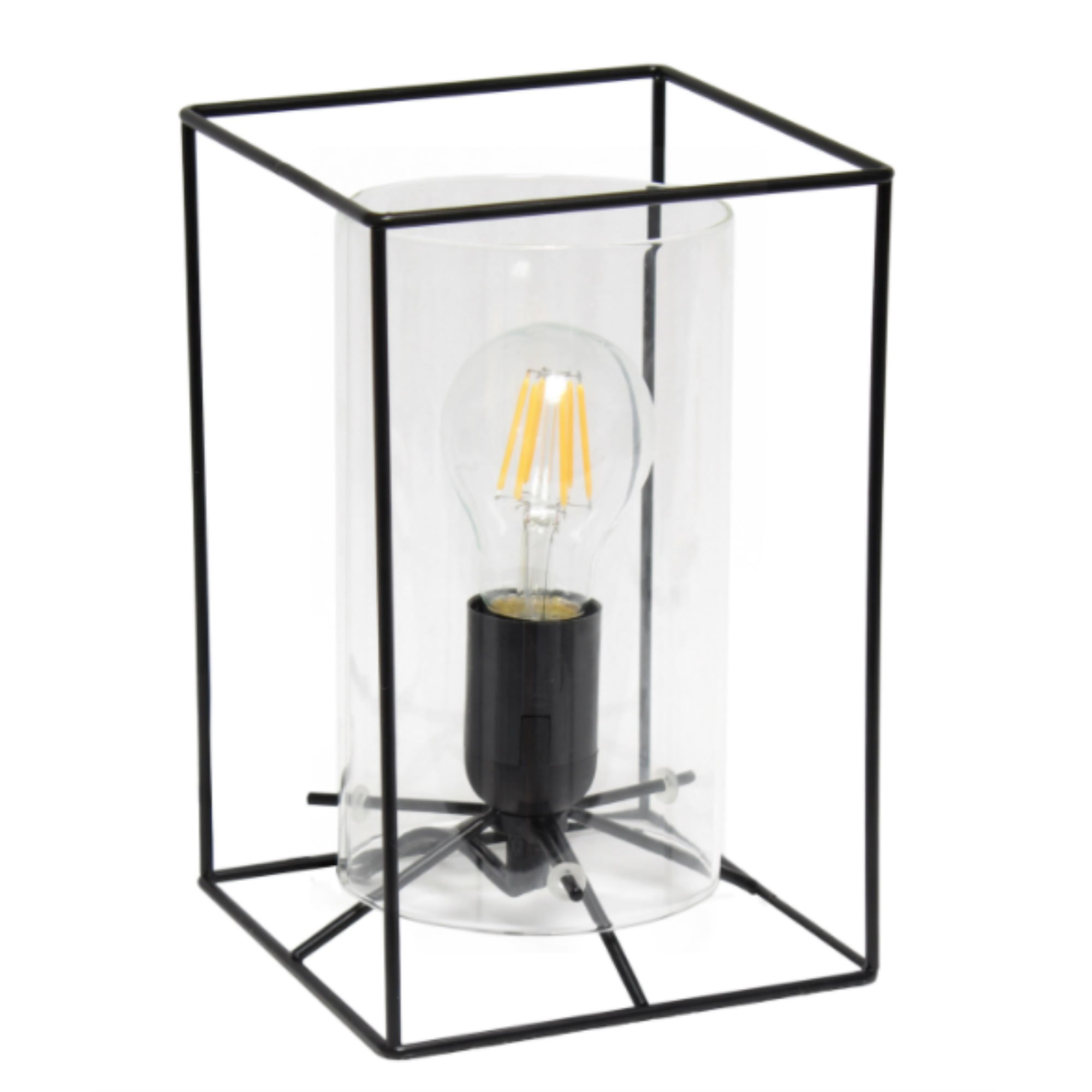  Lalia Home Black Framed Table Lamp with Clear Cylinder Glass Shade, Small