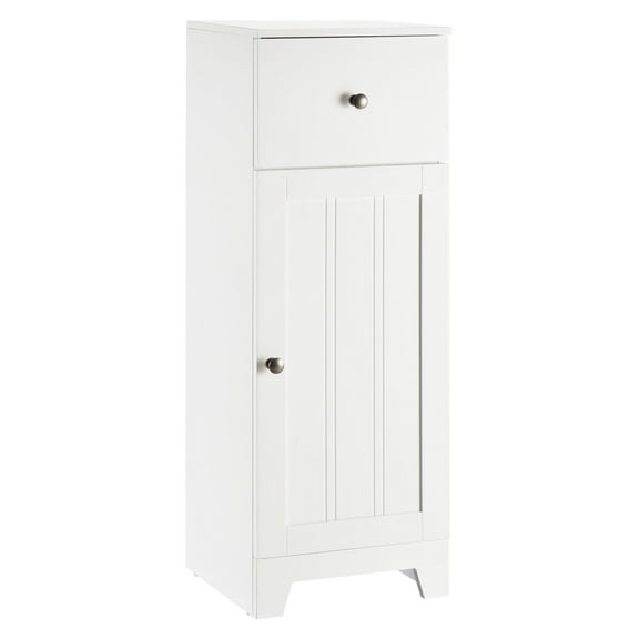 KWUXIN Small Bathroom Floor Storage Cabinet, Free Standing Cupboard Organizer with 1 Drawer & Adjustable Shelf, White