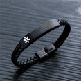 thumbnail image 4 of Dainty Leather Medical Alert Bracelet Personalized ID Nameplate Bracelets for Men Women Disease Food Allergy Identification Jewelry for Emergency SOS Name ICE Medical Info Customizable, 8.26inch, 4 of 7