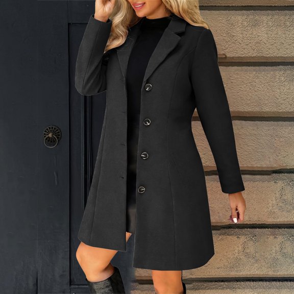 Pyhlmscde Women's Wool Blend Thicken Stand Collar Trench Coat, Winter Clothing for Women, Winter Coats for Women, Women Fall Clothes