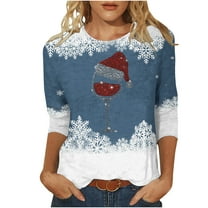 Patlollav Christmas Tops for Ladies,Womens Round Neck Three Quarter Sleeve Tops S-3Xl Gift