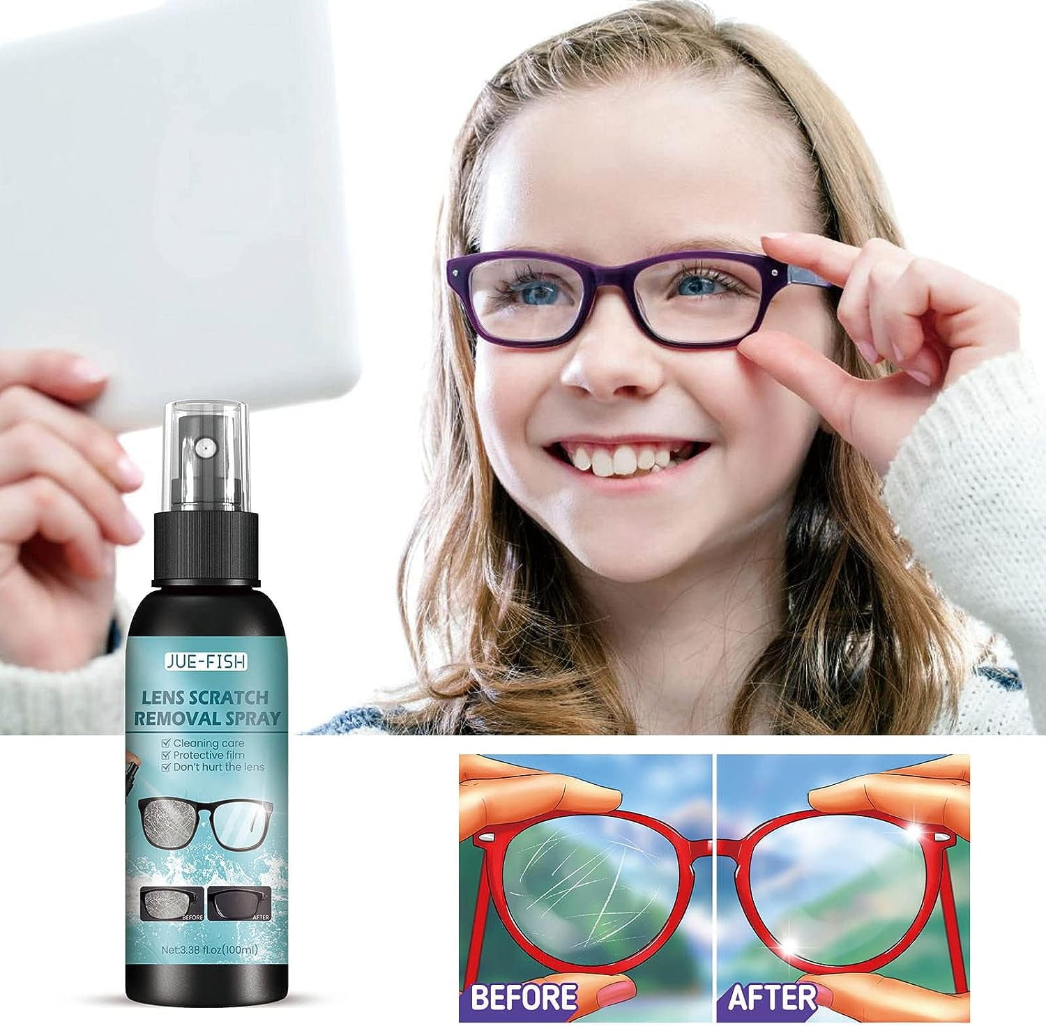  New Lens Scratch Removal Spray, Eyeglass Windshield Glass  Repair Liquid, Eyeglass Glass Scratch Repair Solution, Glasses Cleaner  Spray for Sunglasses Screen Cleaner Tools (3pc) : Health & Household