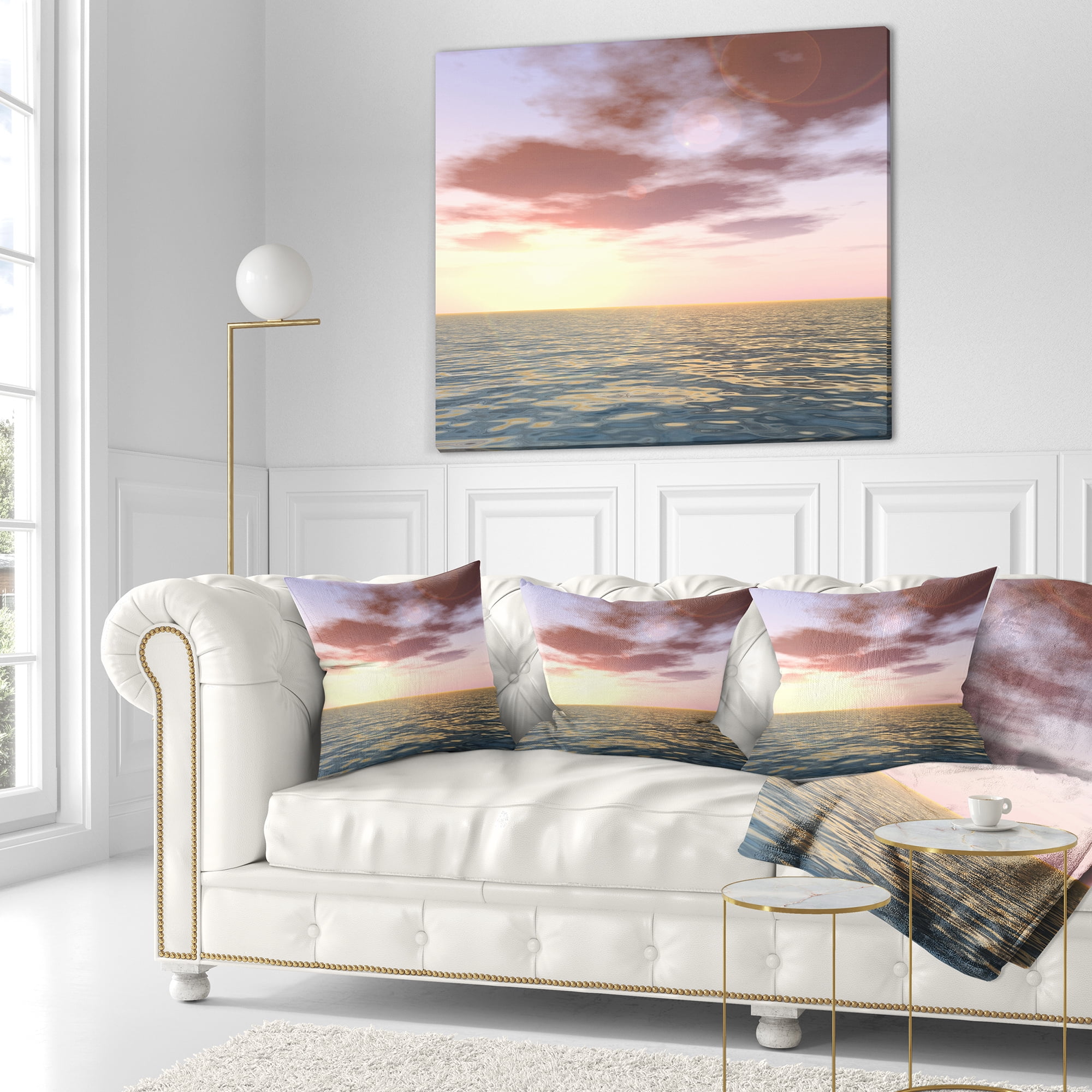 Designart Purple Tinged Atlantic Seashore - Seascape Throw Pillow - 16x16