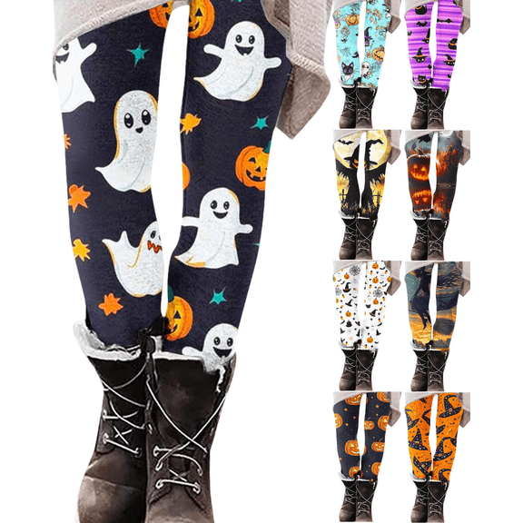 Trikvn Halloween Leggings for Women High Waisted Cute Ghost Pumpkin Star Print Yoga Pants Fall Spooky Tights Holiday Casual