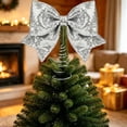 thumbnail image 5 of 1pcs Christmas Tree Topper Ornament,Metal Spring Base Glitter Bow Christmas Tree Toppers,Xmas Hanging Ornament for Holiday Party Indoor Outdoor Wreath Stairs Decoration,11.81x13.78 inch(Z5-Silver), 5 of 5