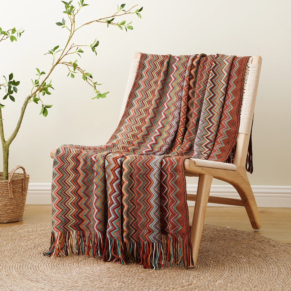 Battilo Rust Red Throw Blanket for Couch,Lightweight Mexcian Afgan Blanket,Boho Decorative Throws, 50"x60"