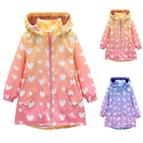 Abtuhar Toddler Girls Fall Winter Hooded Casual Outerwear and Jackets Printed Stand‑collar Windproof Long‑length Fleece Coat