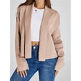 thumbnail image 4 of Cárdigan Corto para Mujer con Chal Abierto Al Frente, Chaqueta de Suéter de Larga de Moda de Otoño 2025 Caqui Oscuro M, 4 of 8