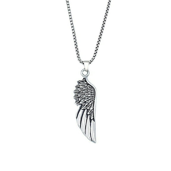 Guardian Angel Wing Pendant Necklace Stainless Steel Punk Vintage Antiqued Feather Single Wings Adjustable Chain Necklace for Men Women Birthday Party Holiday Hip Hop Fashion Jewelry Gifts