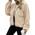 thumbnail image 3 of Womens Fleece Jacket Fuzzy Long Sleeve Short Winter Coats Button Down Jacket Outerwear with Pockets Light Khaki XXL, 3 of 6