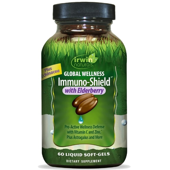 Irwin Naturals Global Wellness Immuno-Shield with Sambucus Elderberry - Vitamin C and Zink - 60 Liquid Soft-Gels