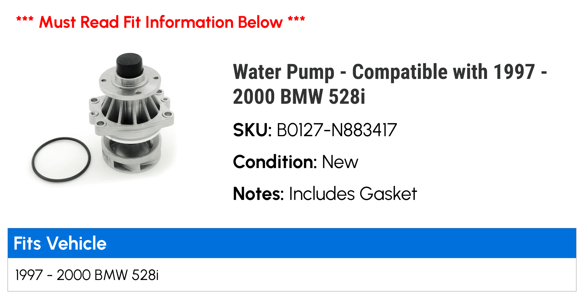 Water Pump - Compatible with 1997 - 2000 BMW 528i 1998 1999