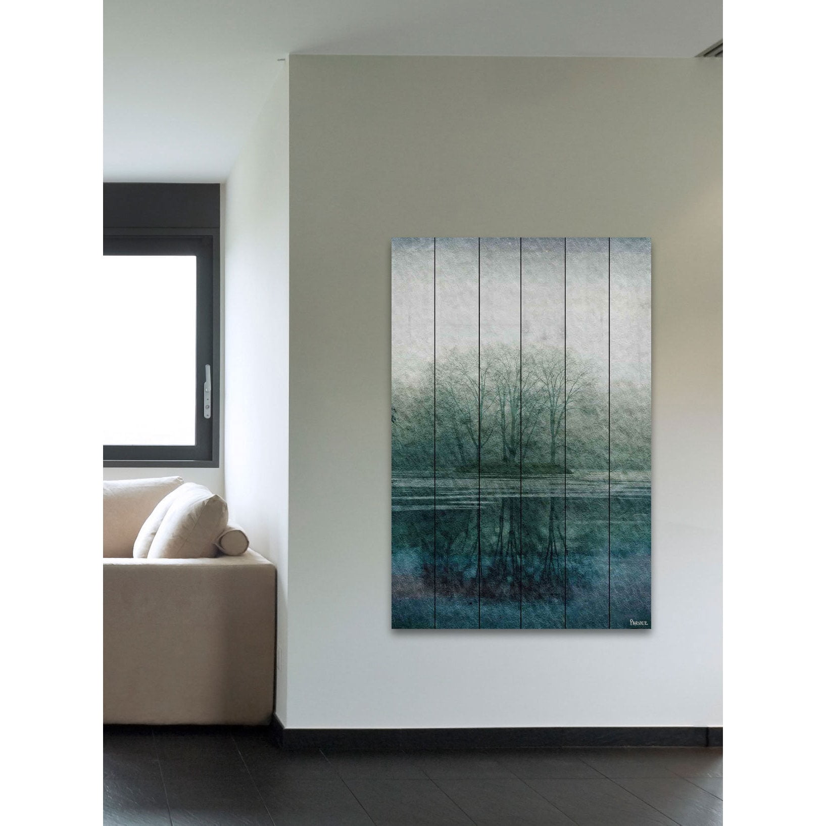 Parvez Taj  'Apple Lake' Painting Print on White Wood 30 x 45