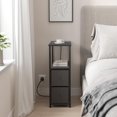 thumbnail image 4 of Small Narrow End Table with Charging Station, Side Table with Outlets, Nightstand with 2 Cloth Drawers, Couch Table, Black, 4 of 6