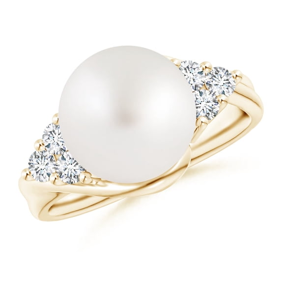 ANGARA South Sea Cultured Pearl Bypass Ring with Diamond Trio in 14K Yellow Gold for Women | June Birthstone, Birthday, Anniversary, Jewelry Gift for Women | Pearl Ring