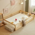 thumbnail image 4 of Ktaxon Montessori Full Floor Bed with Safety Guardrails, Wood Bed Frame, Nature, 4 of 7