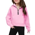 thumbnail image 6 of KAUOD Girls Cropped Hoodies Half Zipper Pullover Sweatshirts Kids Plain Cotton Soft Long Sleeve Jackets Coats with Pockets, 6 of 8