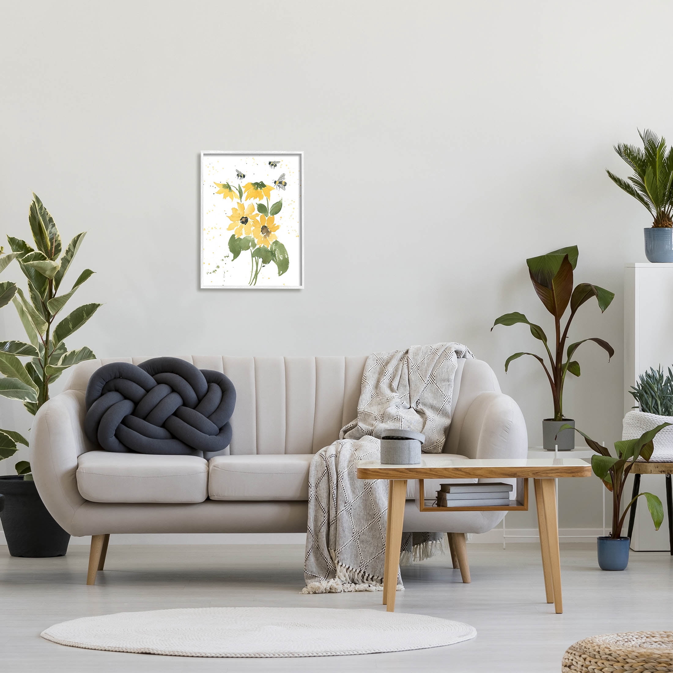 Stupell Industries Buzzing Bees Flower Blossom Graphic Art White Framed Art Print Wall Art, Design by Lucille Price