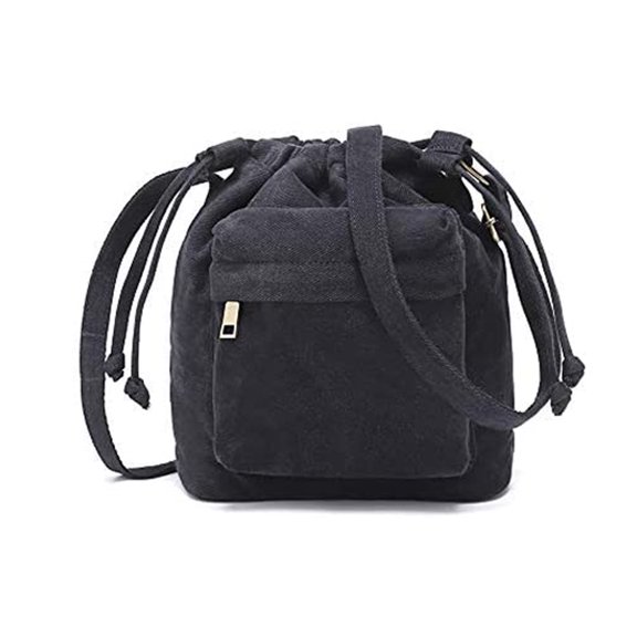 Drawstring Bucket Purse for Women Cute Little Canvas Crossbody Bag-green